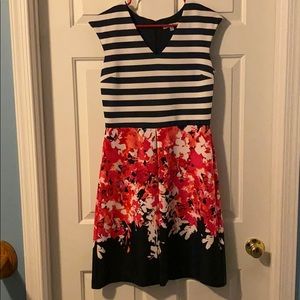 Sandra Darren Sleeveless Striped and Floral Dress